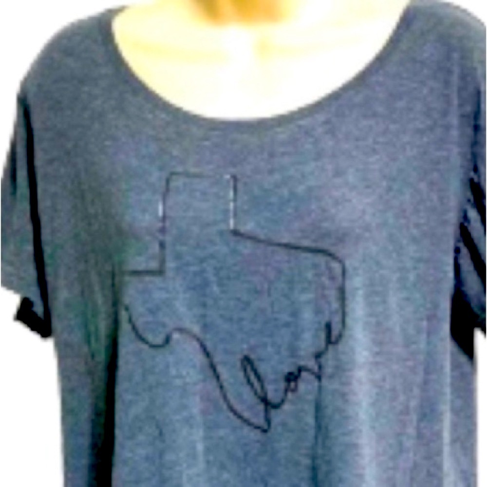 TEXAS LOVE Heart Map Love Gray Graphic Tshirt Womens Large